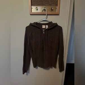 Massini Brown Knit Hooded Zip Up